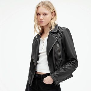 All Saints Cargo Distressed Leather Biker Jacket